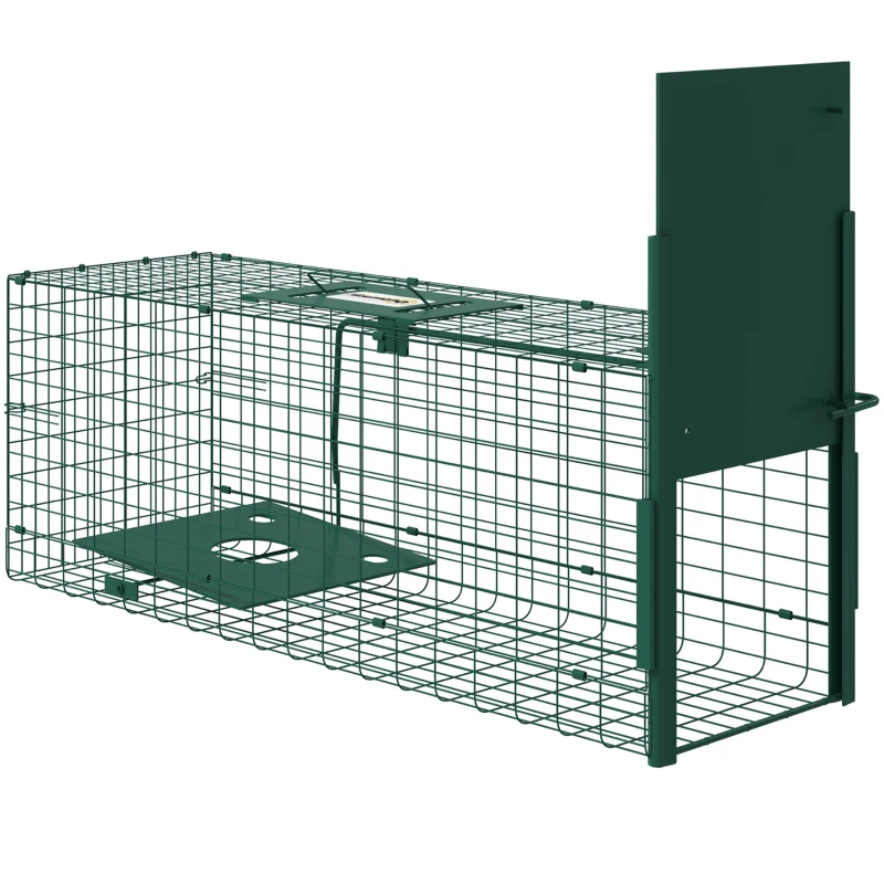 Outsunny Cușcă Capcană pentru Animale Mici cu O Ușă și Mâner, 80x25x30 cm, Verde Închis