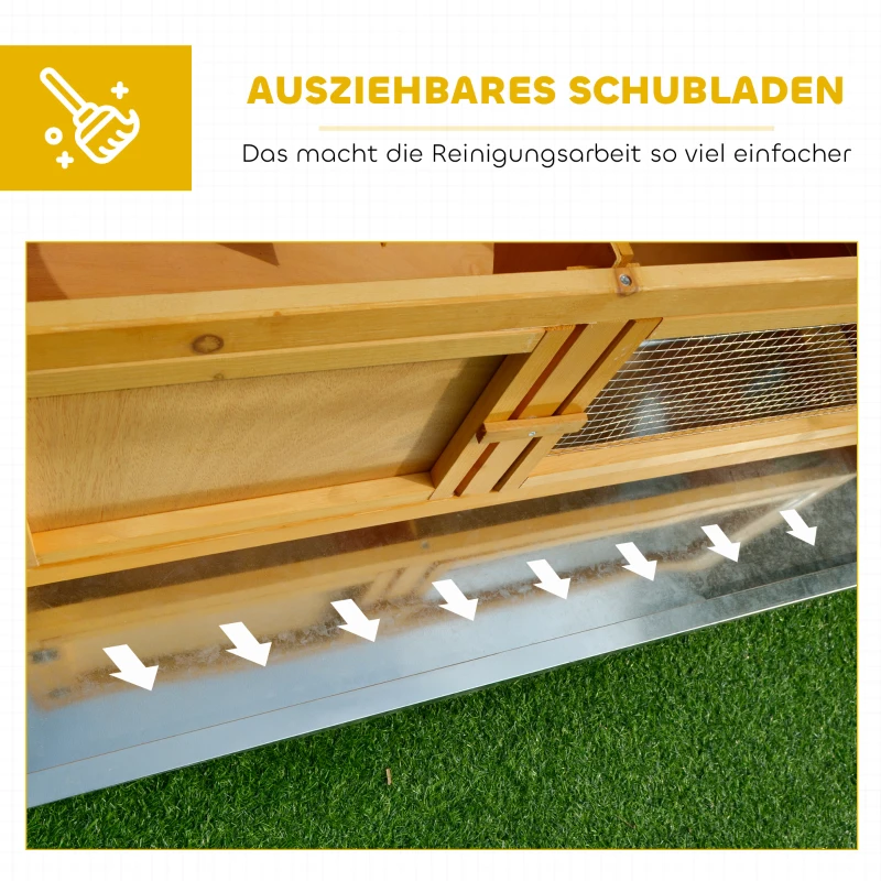 PawHut Hasenstall Kaninchenstall aus Holz mit aufklappbarem Dach, 2 Türen, auslaufsicherer Schale, 115x44,3x65 cm Hellgelb