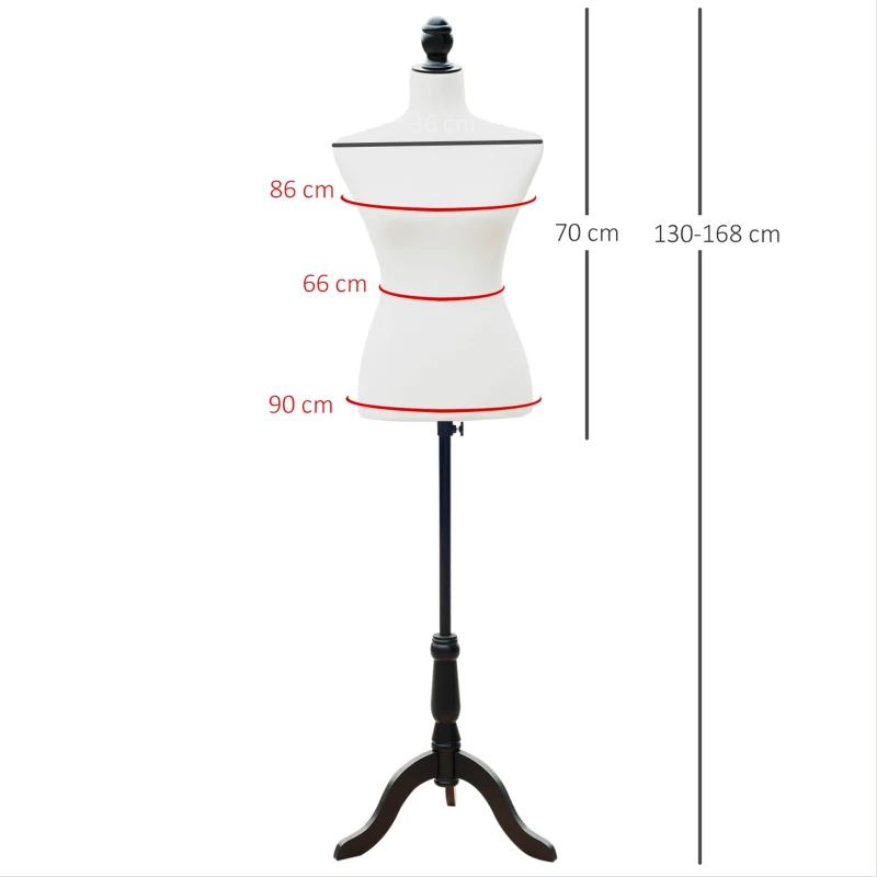 HOMCOM Mannequin-Torso, Kleiderpuppe, Schaufensterpuppe, Schaumstoff, Holz, Metall, Weiß