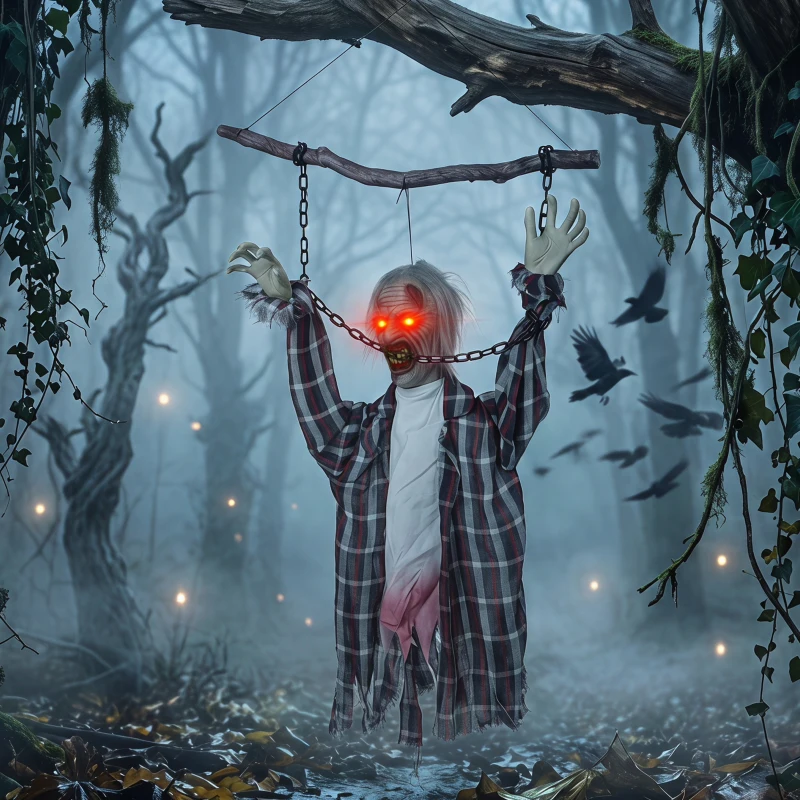HOMCOM 110 cm animierte hängende Halloween-Deko, schreiender Zombie, Sound- & Berührungsaktivierung, rote LED-Augen