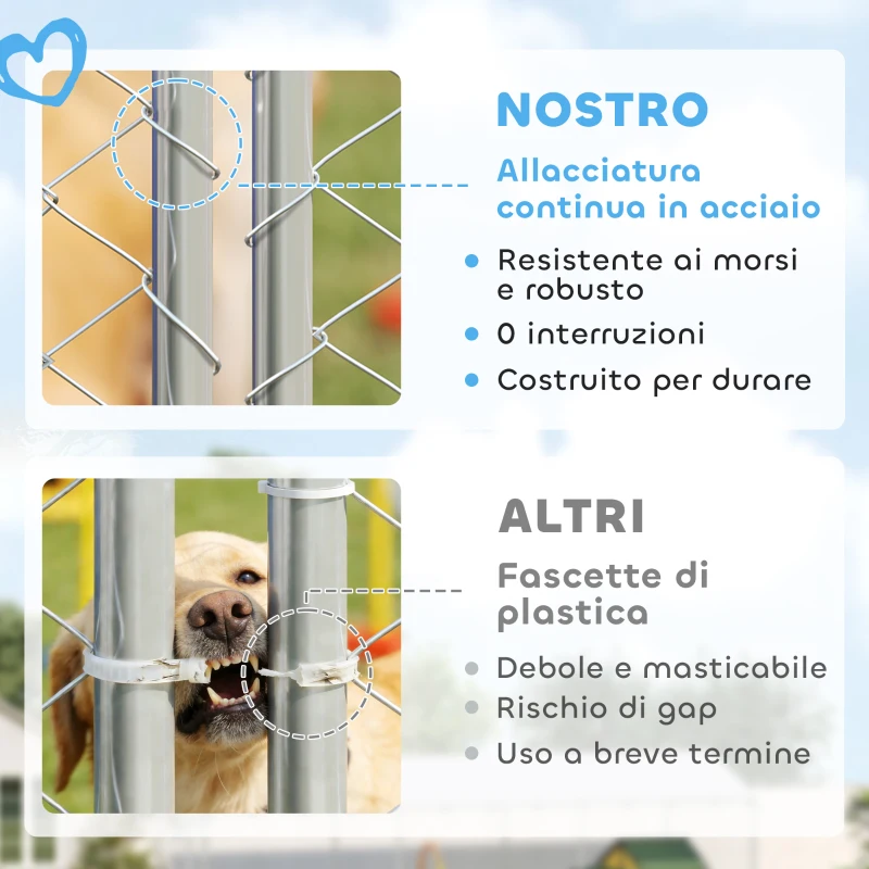 PawHut Recinto per Cani da Esterno con Rete Zincata e Serratura, in Acciaio e Tessuto Oxford, 6x2.3x2 m, Argento