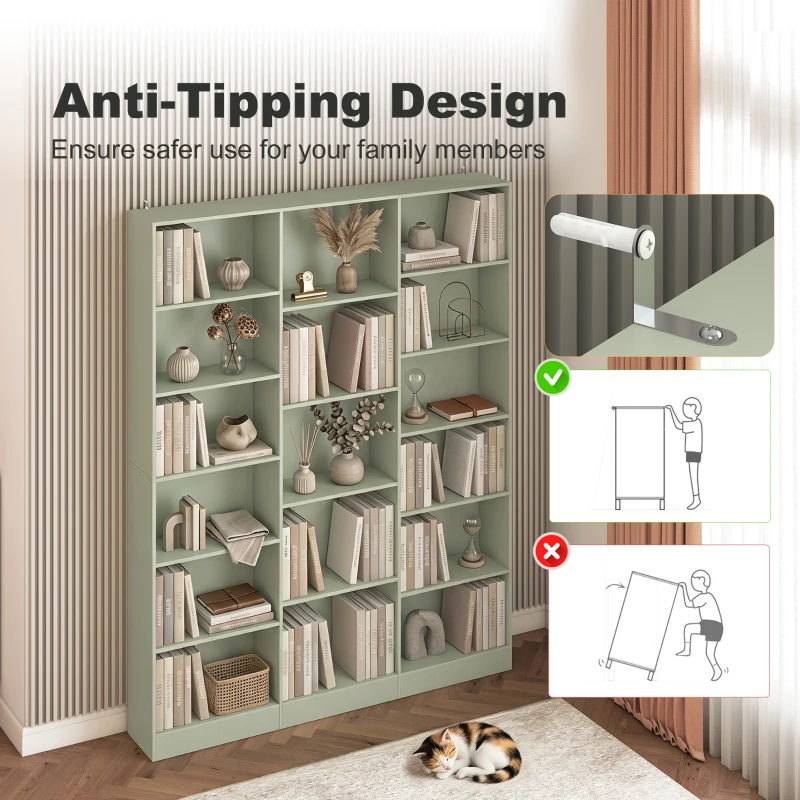 HOMCOM Bookcase with Open Storage, 6-Tier Bookshelf with Anti-Tipping Hardware, Light Green