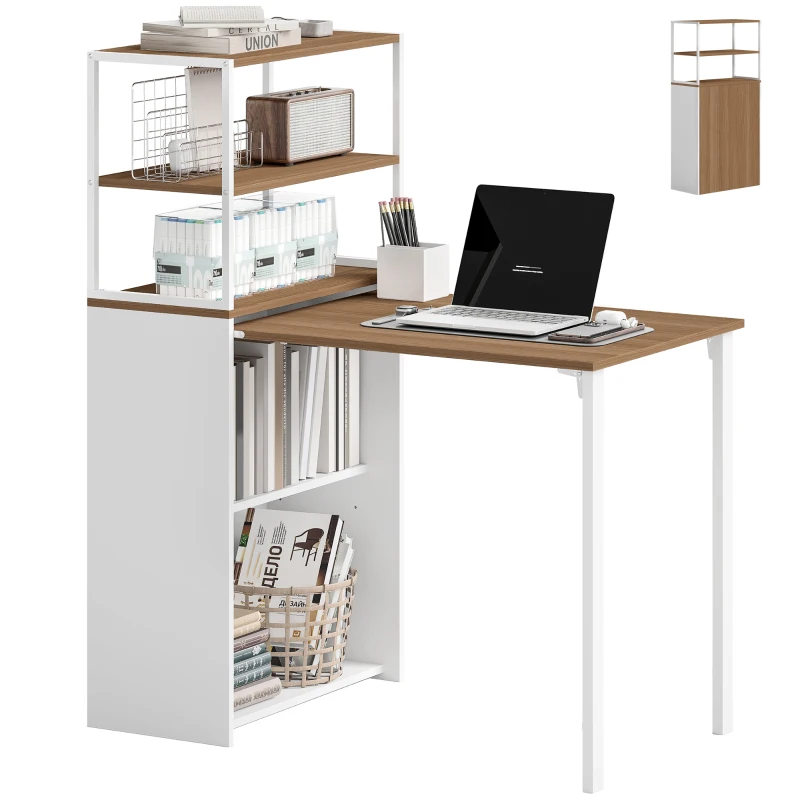 HOMCOM Schreibtisch Klappbar Küchentisch mit 4 Regal Computertisch Arbeitstisch Laptoptisch 105 x 60 x 127 cm Naturholz