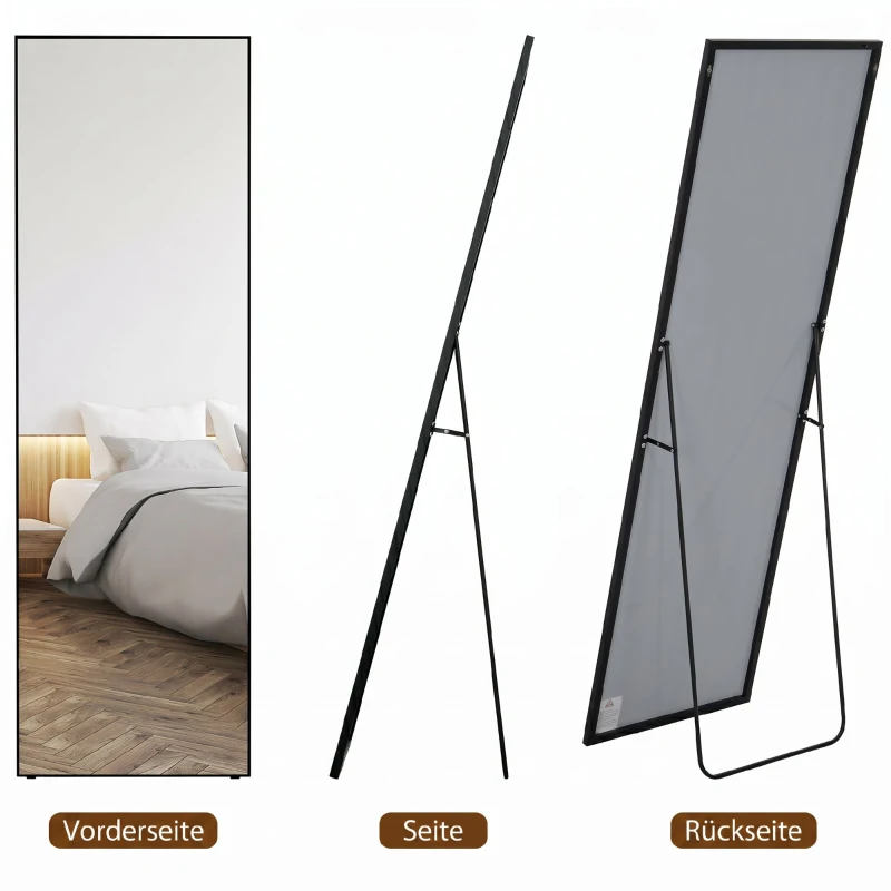 HOMCOM Großer Standspiegel, Wandspiegel, Ganzkörperspiegel, 161,5 cm, Silber