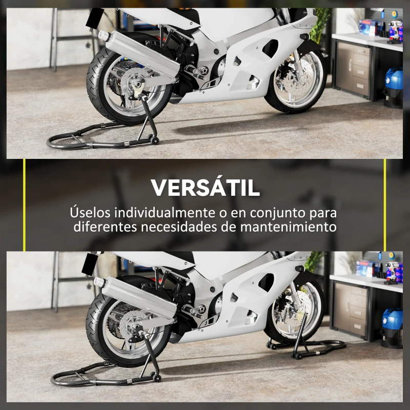 HOMCOM Caballete de Moto Carga 390 kg Soporte Delantero y Trasera Universal Elevador de Moto de Acero con Ruedas Negro