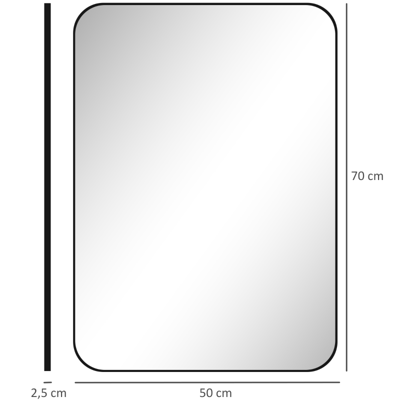HOMCOM Badspiegel Wandspiegel Splitterschutzfolie Metallrahmen Badezimmer 50 x 70 cm Schwarz