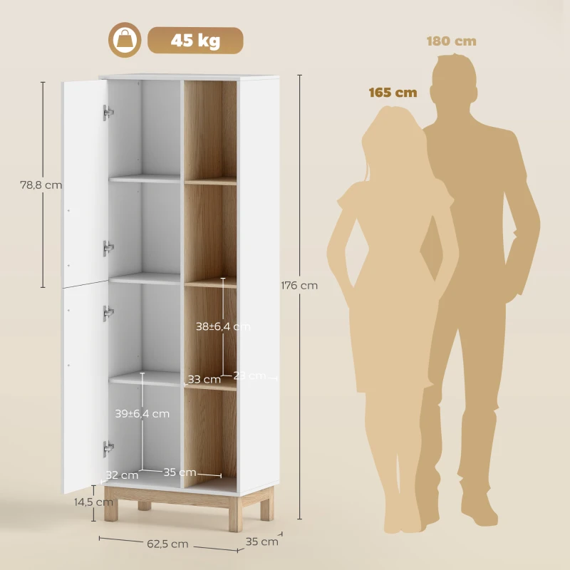 HOMCOM 176 cm großes Bücherregal, 4 offene Regale, 2 Schränke, freistehender Bücherschrank, MDF, Weiß