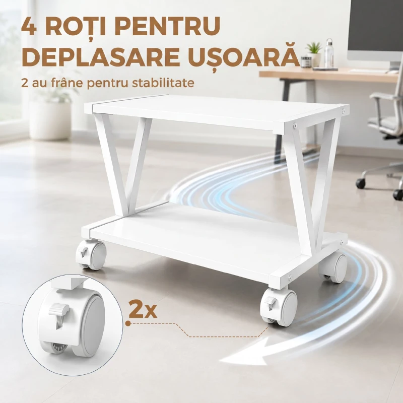 HOMCOM Suport Imprimantă cu 2 Rafturi pentru Birou și Casă, Alb