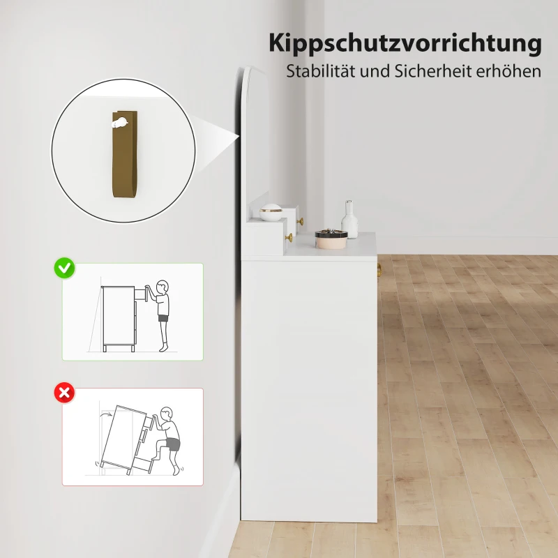 HOMCOM Schminktisch mit Spiegel, Kompakter Schminktisch mit 3 Schubladen, Weiß