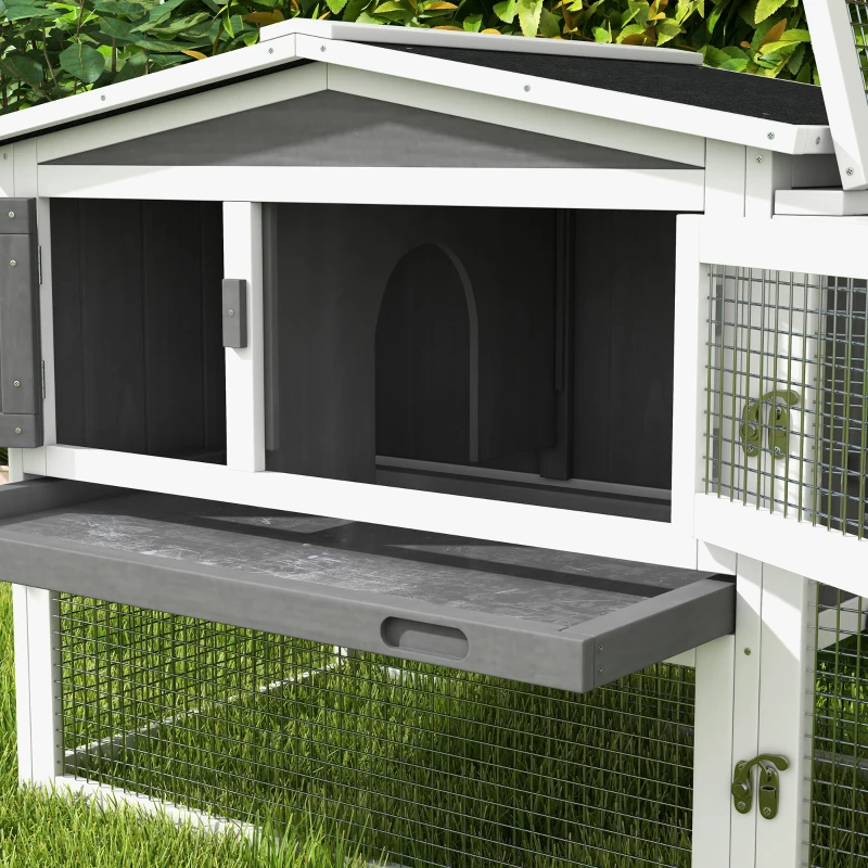 PawHut Clapier cage à lapins 2 étages tiroir déjection enclos extérieur amovible toit ouvrant 156x58x68cm bois massif pin