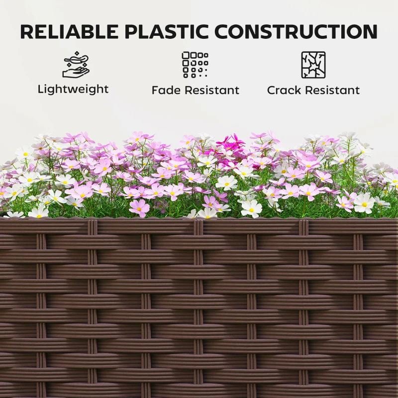 Outsunny Plastic Raised Planter with Trellis, Self Watering Raised Bed for Garden with Wheels, Drainage Holes and Plugs