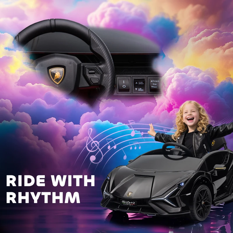 HOMCOM Lamborghini Sian Licensed Electric Car for Kids, 12V Kids Electric Ride on Car with Dual Motors, Remote Control, Black