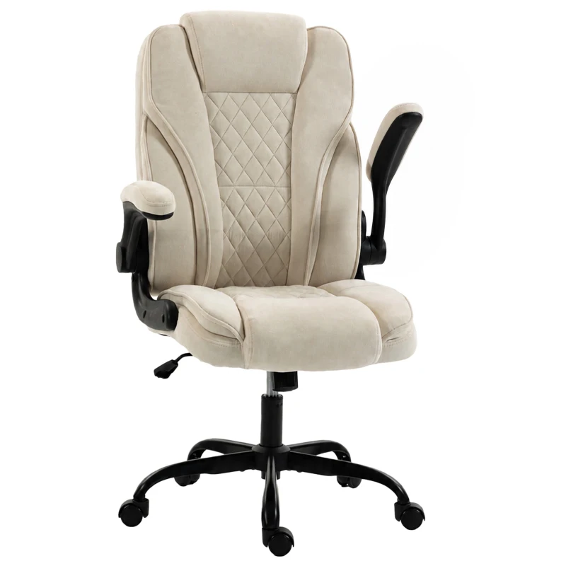HOMCOM Office Chair, Ergonomic Desk Chair with Flip-up Armrest, Pocket Springs, Swivel Wheels, Adjustable Height, Beige