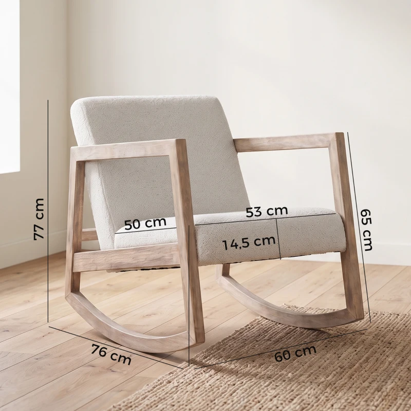 HOMCOM Silla Mecedora Tapizada de Borreguito Sillón Balancín Relax con Asiento Acolchado y Apoyabrazos 60x76x77cm Crema