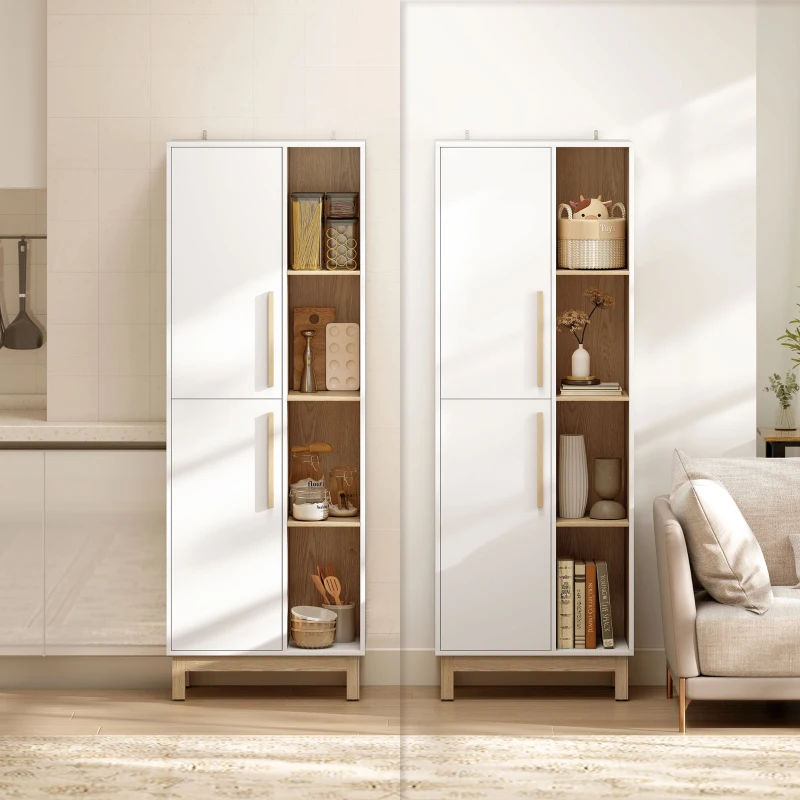 HOMCOM 176 cm großes Bücherregal, 4 offene Regale, 2 Schränke, freistehender Bücherschrank, MDF, Weiß