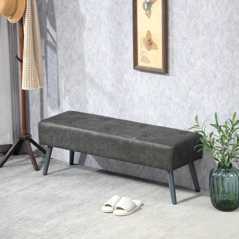 HOMCOM Banco de Pie de Cama Banqueta de dormitorio con Patas de Madera y Asiento Acolchado 114x38x42 cm Gris