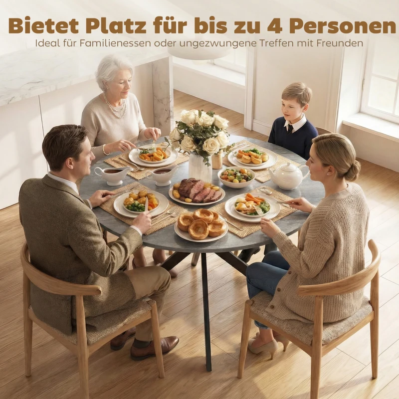 HOMCOM Runder Esstisch für 4 Personen, Küchentisch im Industriestil mit Stahlbeinen, für Esszimmer, Küche, Grau