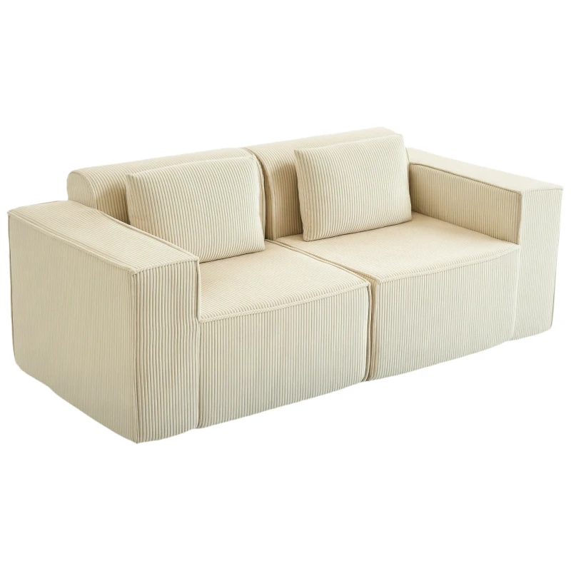 HOMCOM 3-Sitzer-Sofa, weiche Schaumstoffstruktur, breite Armlehnen, 2 Kissen, Cordbezug, Beige
