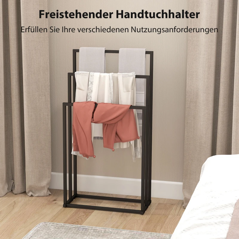 HOMCOM Handtuchhalter Stehend Handtuchständer mit 3 Stangen, Handtuchleiter aus Stahl 45 x 21,5 x 85 cm