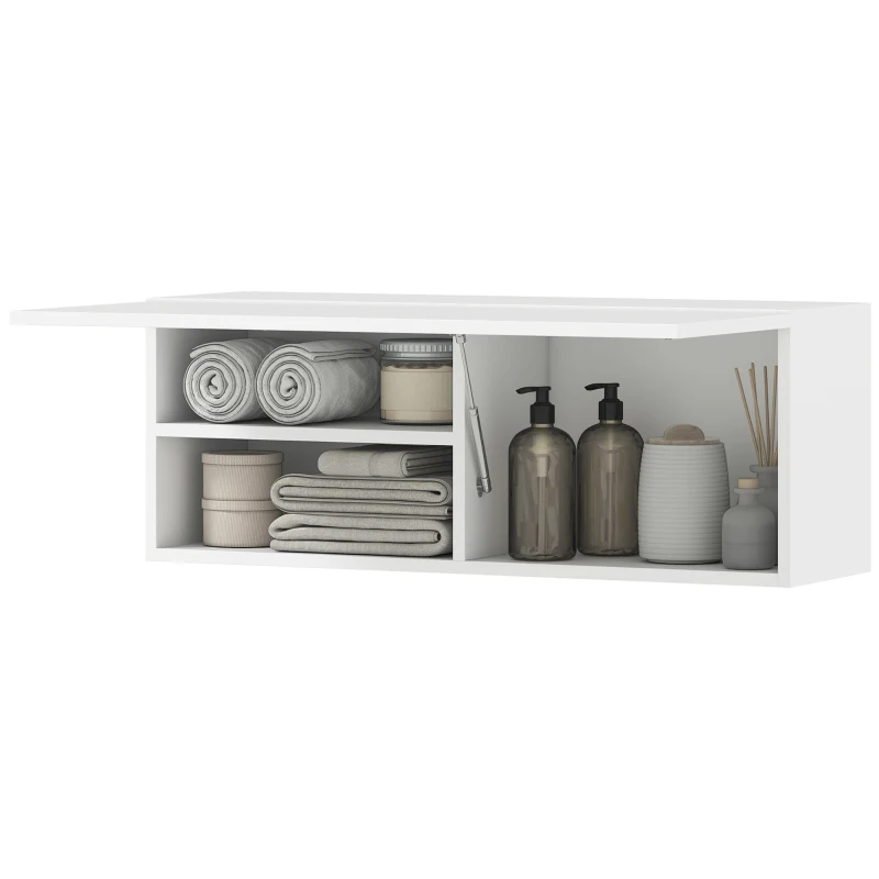 HOMCOM Badezimmerschrank Hängeschrank Wandschrank mit nach oben klappbarer Tür, Gasdruckfeder Einlegeboden 80 x 25 x 30 cm Weiß