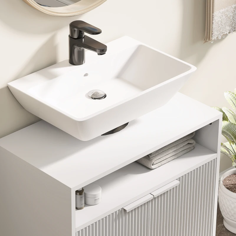 HOMCOM Mueble bajo Lavabo con 2 Puertas Acanaladas y Compartimento Abierto para Lavabo sin Pedestal 60x33x63 cm Blanco
