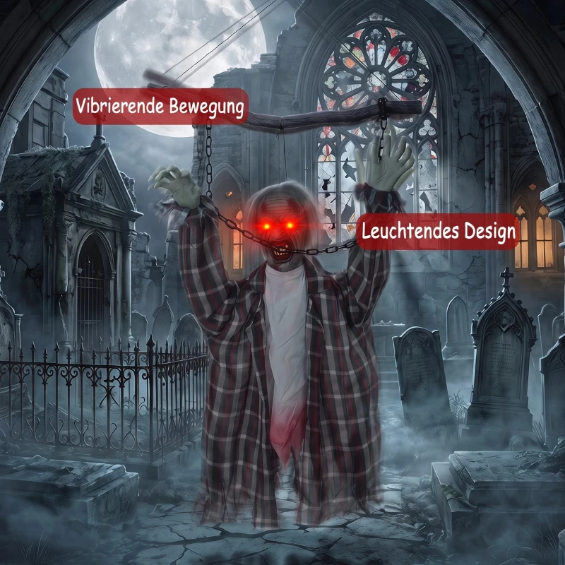 HOMCOM 110 cm animierte hängende Halloween-Deko, schreiender Zombie, Sound- & Berührungsaktivierung, rote LED-Augen