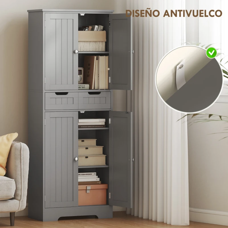 HOMCOM Mueble de baño con cajón, armario con puertas, estante ajustable, 60 x 30 x 160 cm, gris