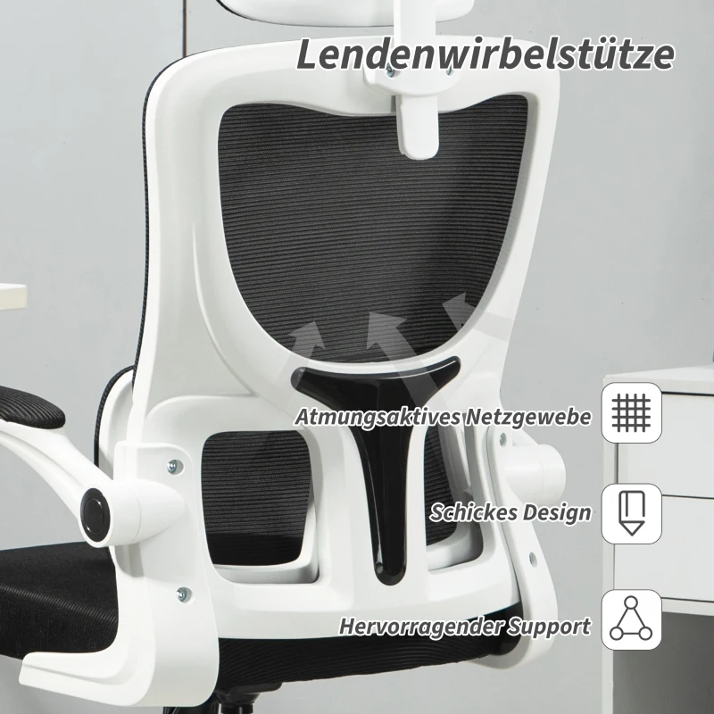 Vinsetto Bürostuhl, höhenverstellbar, verstellbare Kopfstütze, bis 120 kg, 60x59x114-122 cm, Schwarz