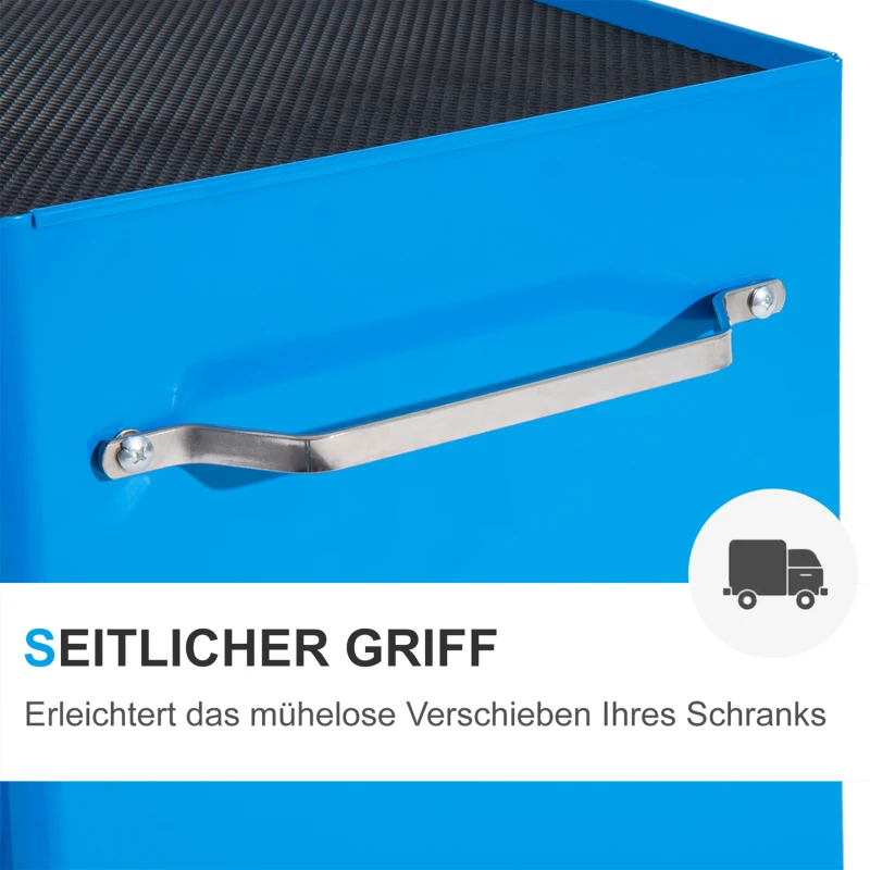 HOMCOM Werkzeugschrank, Werkzeugkiste, 5 Schubladen, rollbar, Stahl, Blau