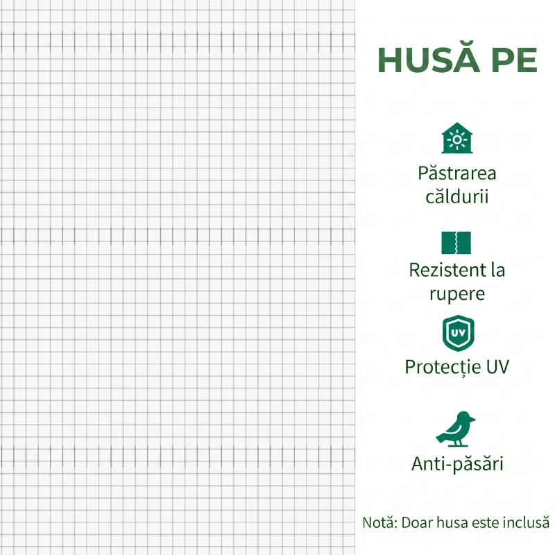 Outsunny Folie Sere din PE cu 6 Ferestre, Ușă Rulantă și Margini Îngropate, 3x2x2 m, Alb