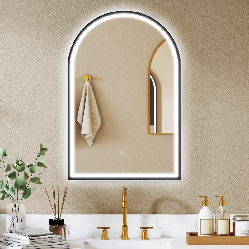 HOMCOM LED Badezimmerspiegel 60 x 90 cm mit Beleuchtung, Front- & Rückbeleuchtung, Memory-Funktion, Touch-Schalter, Schwarz