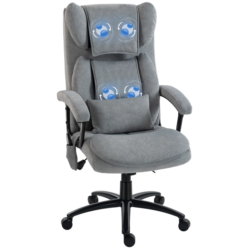 HOMCOM Ergonomischer Massage-Bürostuhl mit 4 Knetpunkten, Chefsessel mit hoher Butterfly-Rückenlehne, breitem Sitz, Grau