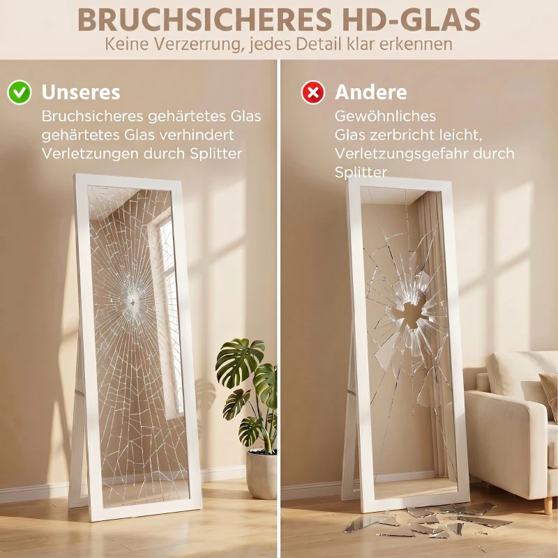 HOMCOM Standspiegel, Ganzkörperspiegel mit Ständer, freistehender Wandspiegel, 37 x 157 cm, Weiß