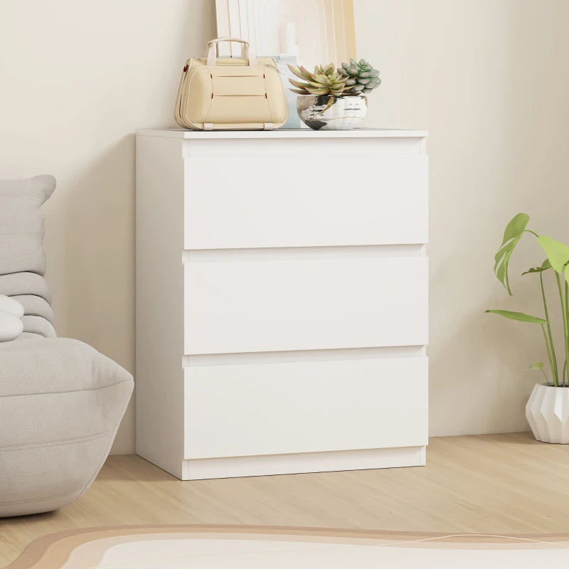 HOMCOM Kommode mit 3 Schubladen, für Wohnzimmer, Schlafzimmer, Flur, Spanplatte, Weiß
