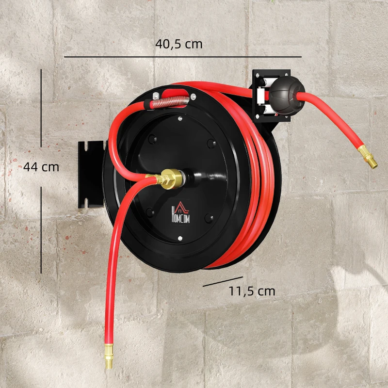 HOMCOM Wandmontierte Gartenschlauchrolle, automatisches Zurückziehen, 20 bar Wasserdruck, 15+1 m Wasserschlauch, Metall