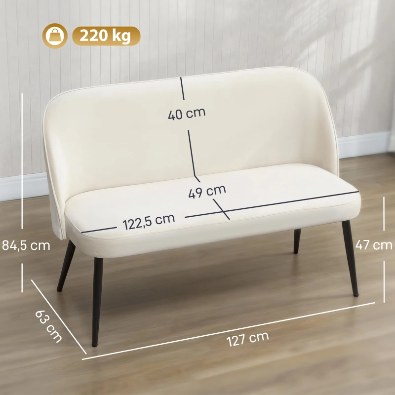 HOMCOM 2-Sitzer-Sofa, moderne Polstercouch mit Metall- und Holzrahmen, samtartiger Stoffbezug, Beige