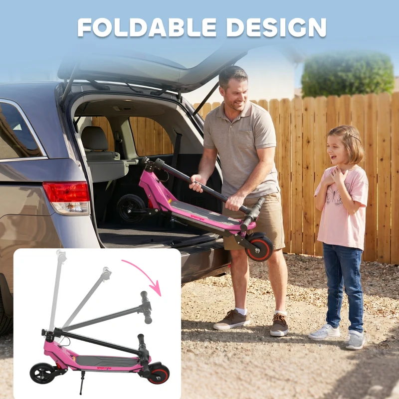 SPORTNOW Electric Scooter for Kids, Foldable E Scooter for Age Age 6+ with LED Display, RGB lights, Up to 16km/h, Pink