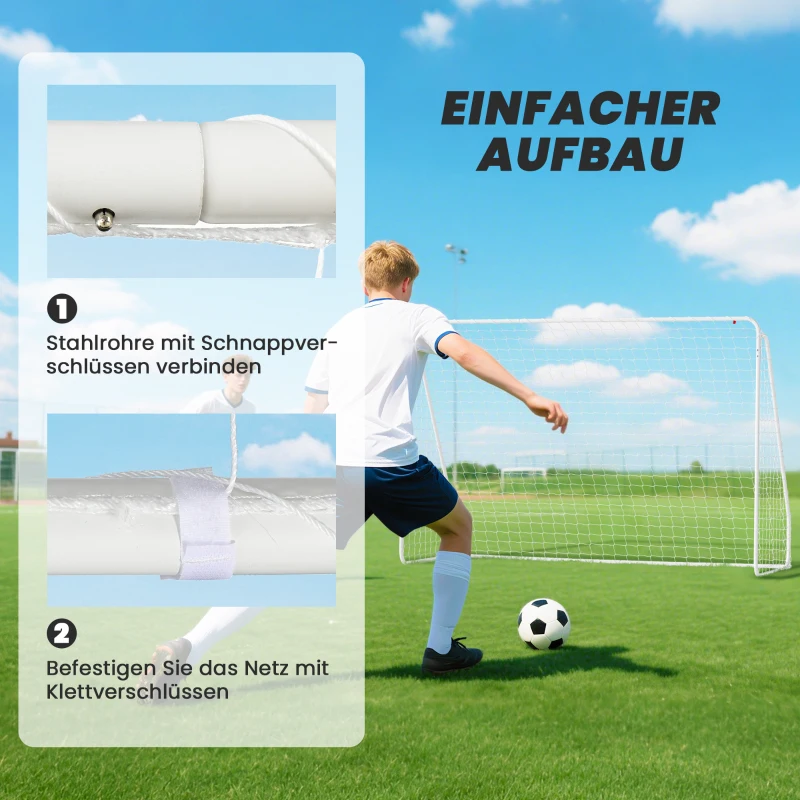 HOMCOM Fußballtor für Spiele & Training, UV-beständig, robust, Bodenverankerungen, Weiß