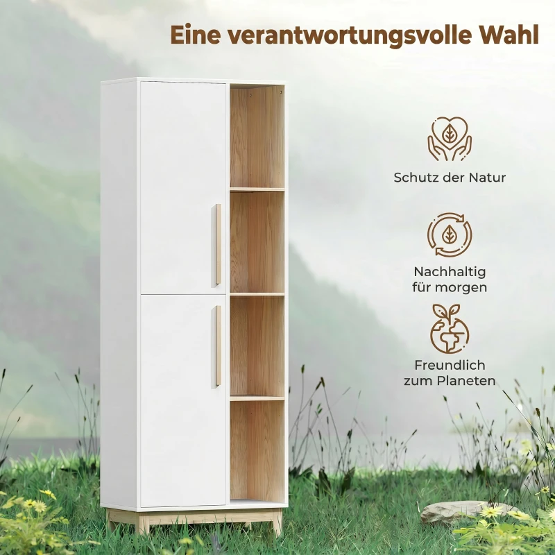 HOMCOM 176 cm großes Bücherregal, 4 offene Regale, 2 Schränke, freistehender Bücherschrank, MDF, Weiß