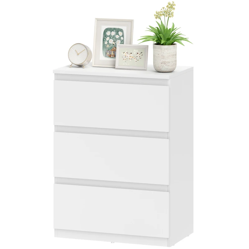 HOMCOM Kommode mit 3 Schubladen, Moderne Aufbewahrungsmöbel für das Schlafzimmer, Weiß