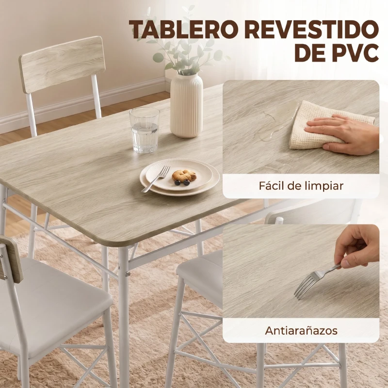 HOMCOM Juego de Mesa y Sillas de Comedor 5 Piezas Mesa de Cocina Rectangular con 4 Sillas Acolchadas 106x66x75 cm Roble
