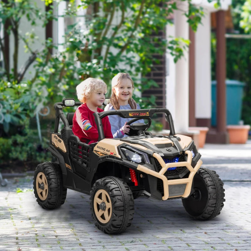 AIYAPLAY 24V 2 Seater Kids Electric Car with Remote Control, Suspension System,  Slow Start, 3 Speeds, for 3-8 Years, Khaki