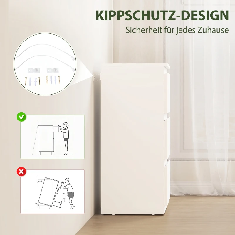 HOMCOM Kommode mit 3 Schubladen, Moderne Aufbewahrungsmöbel für das Schlafzimmer, Weiß
