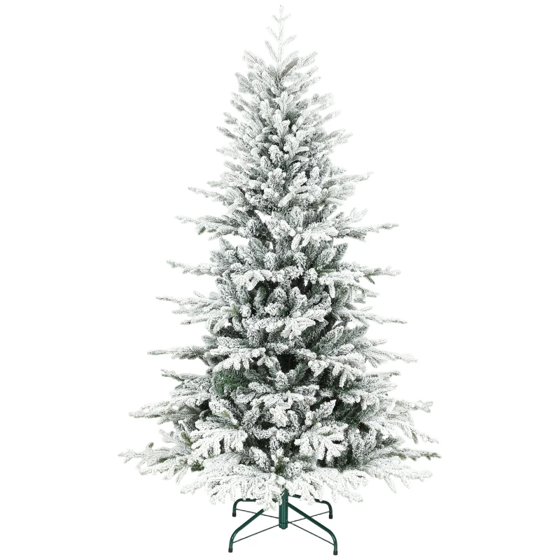 HOMCOM Künstlicher Weihnachtsbaum, 180cm Christbaum mit Schnee, 1815 Zweigen, klappbarem Metallständer