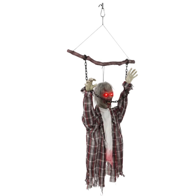 HOMCOM 110 cm animierte hängende Halloween-Deko, schreiender Zombie, Sound- & Berührungsaktivierung, rote LED-Augen
