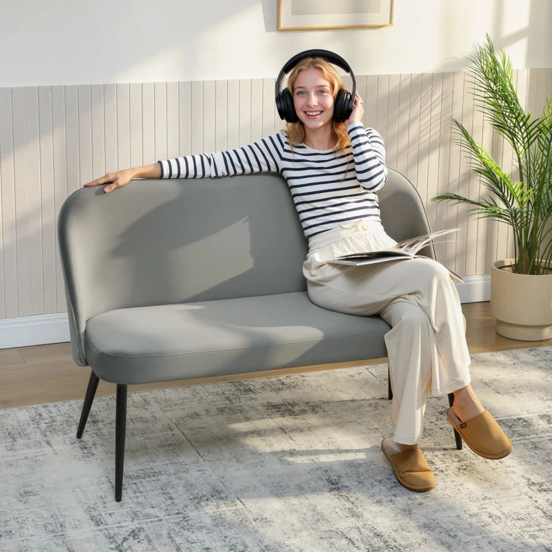 HOMCOM 2-Sitzer-Sofa, moderne Polstercouch mit Metall- und Holzrahmen, samtartiger Stoffbezug, Grau