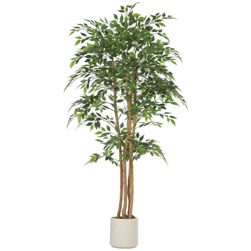 HOMCOM Plantă Artificială Ficus Banyan din Peva și Lemn, cu Ramuri Flexibile și Ghiveci din PP și Ciment, Verde