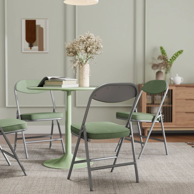 HOMCOM 4er-Set gepolsterte Klappstühle, Faltbare Stühle mit Cordbezug, Rückenlehne, Metallrahmen, Grün