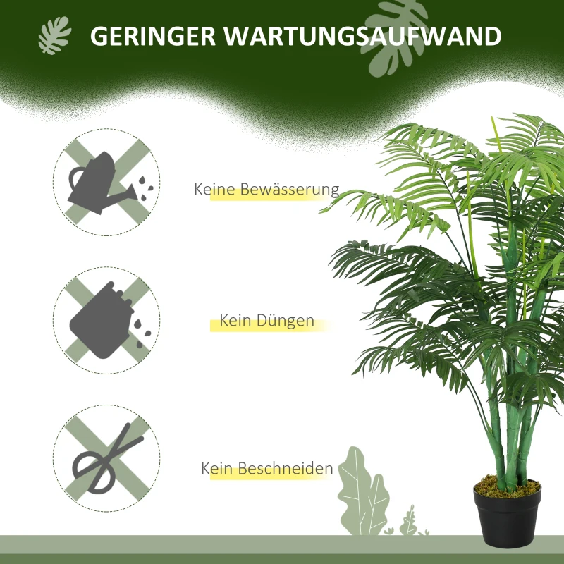 Outsunny Künstliche Palme 125cm Groß Kunstpflanze mit 18 Palmenwedel im Topf für Wohnzimmer Balkon