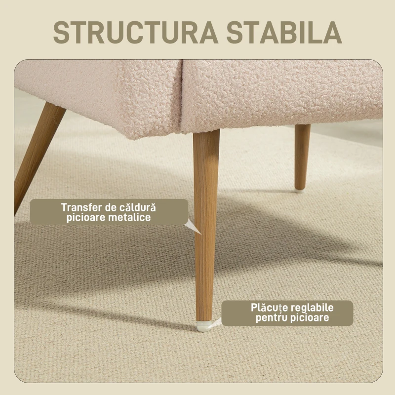 HOMCOM Fotoliu Modern pentru Living din Material Teddy cu Pernă Lombară Detasabilă, 77x77x83 cm, Bej
